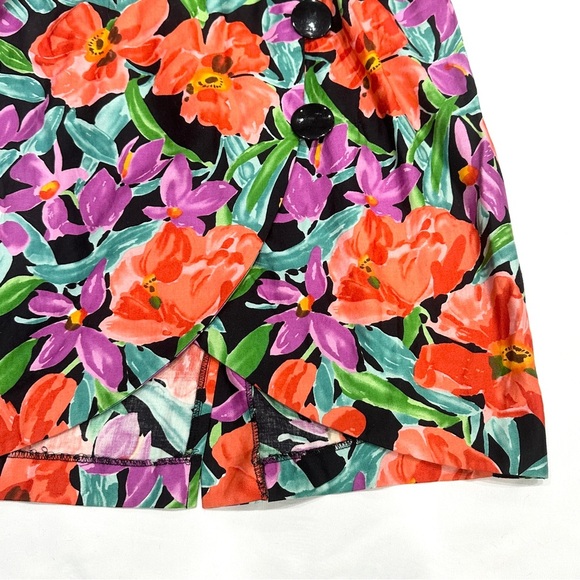 Vintage Ann Tjian For Kenar Petites Cotton Graphic Floral Off Shoulder Dress - Picture 2 of 10